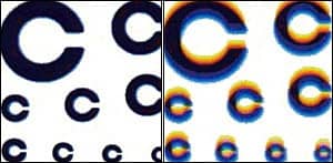 Bigatmo Chromatic Aberration - NXT left, polycarbonate right